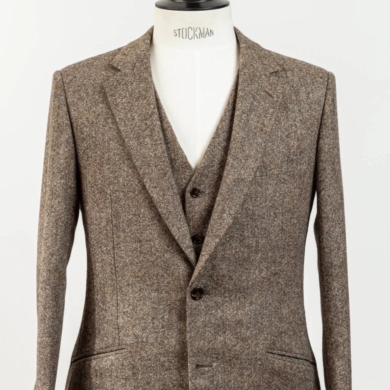 Brown Shetland tweed wedding suit men three-piece with matching vest - autumn winter bespoke groom suit