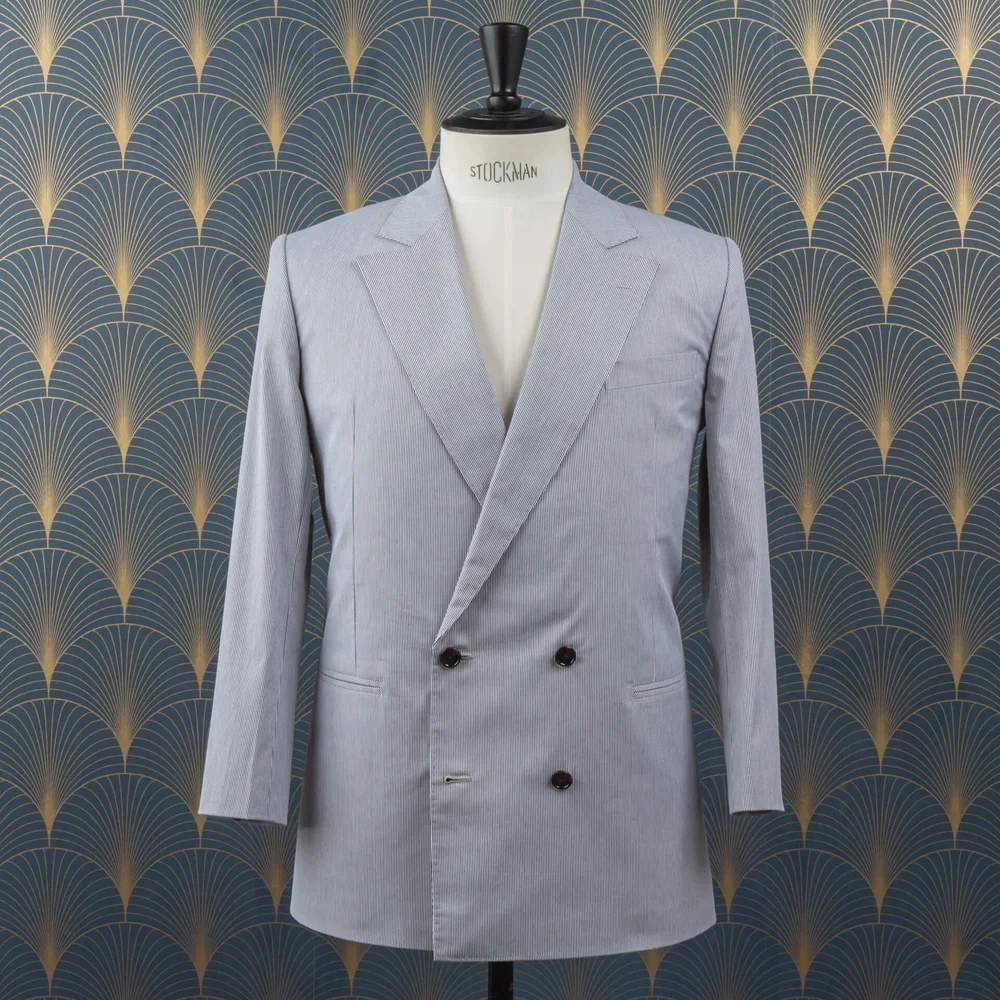 Light blue cotton double breasted wedding suit men - summer bespoke groom suit Amsterdam