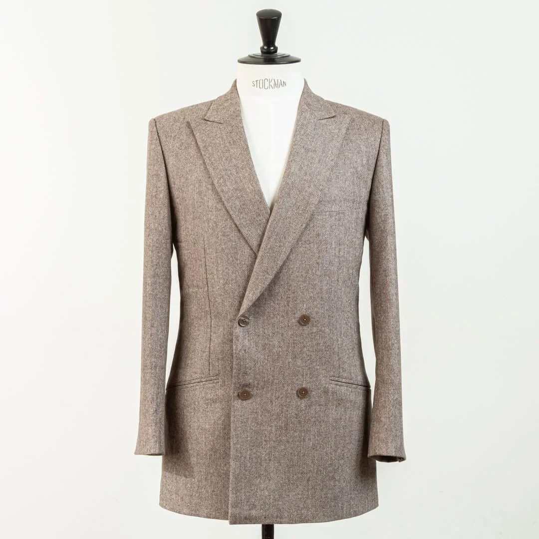 Beige herringbone double breasted wedding suit men 4x2 buttons - autumn bespoke groom suit Amsterdam