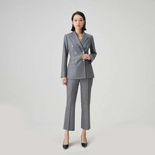 Gray pinstripe bespoke suit women - double breasted custom
