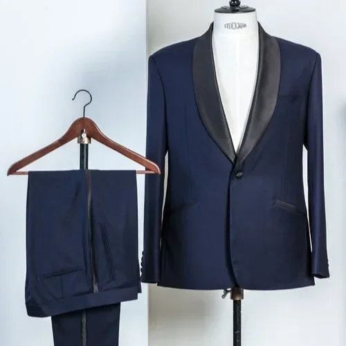 Midnight blue tuxedo bespoke men with shawl collar including tuxedo trousers - complete groom tuxedo Amsterdam