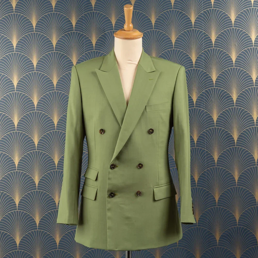 Sage green double breasted wedding suit men 6x2 buttons - bold bespoke groom suit Amsterdam