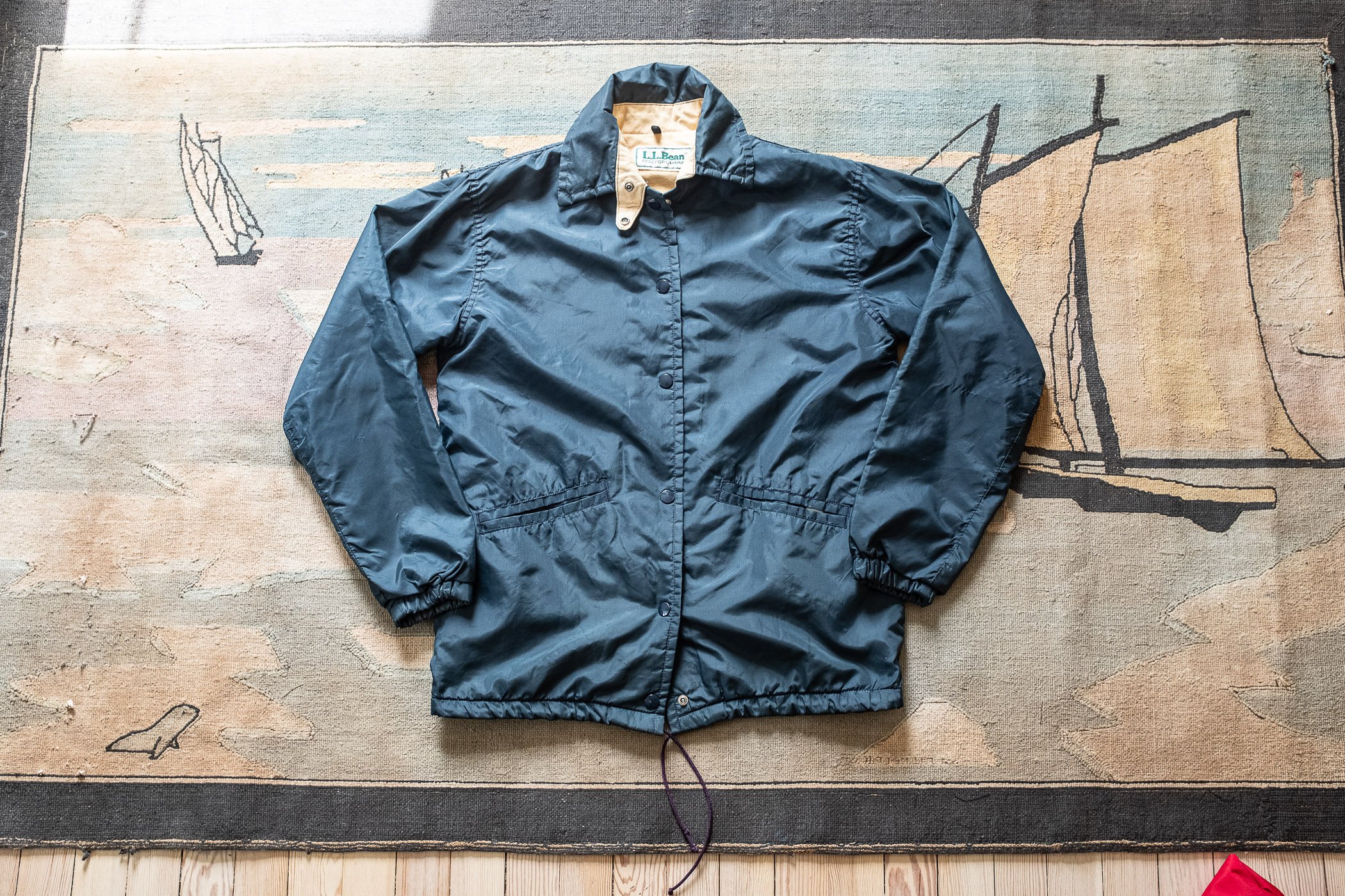 Vintage LL Bean Olive Drab Chinstrap Chamois Lined Coach Jacket 