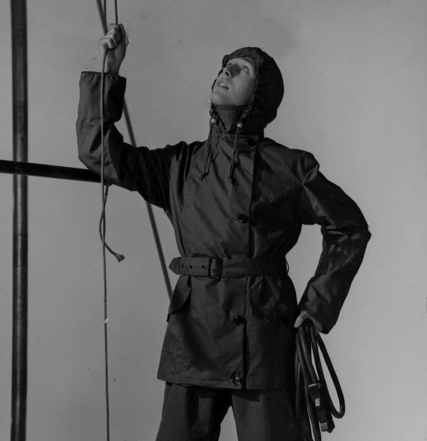 A television rigger's suit, Shown by the Cotton Board, it is in a ventile proofed fabric, and the very practical and hard wearing garment is made by P. Frankenstein & Sons.jpg