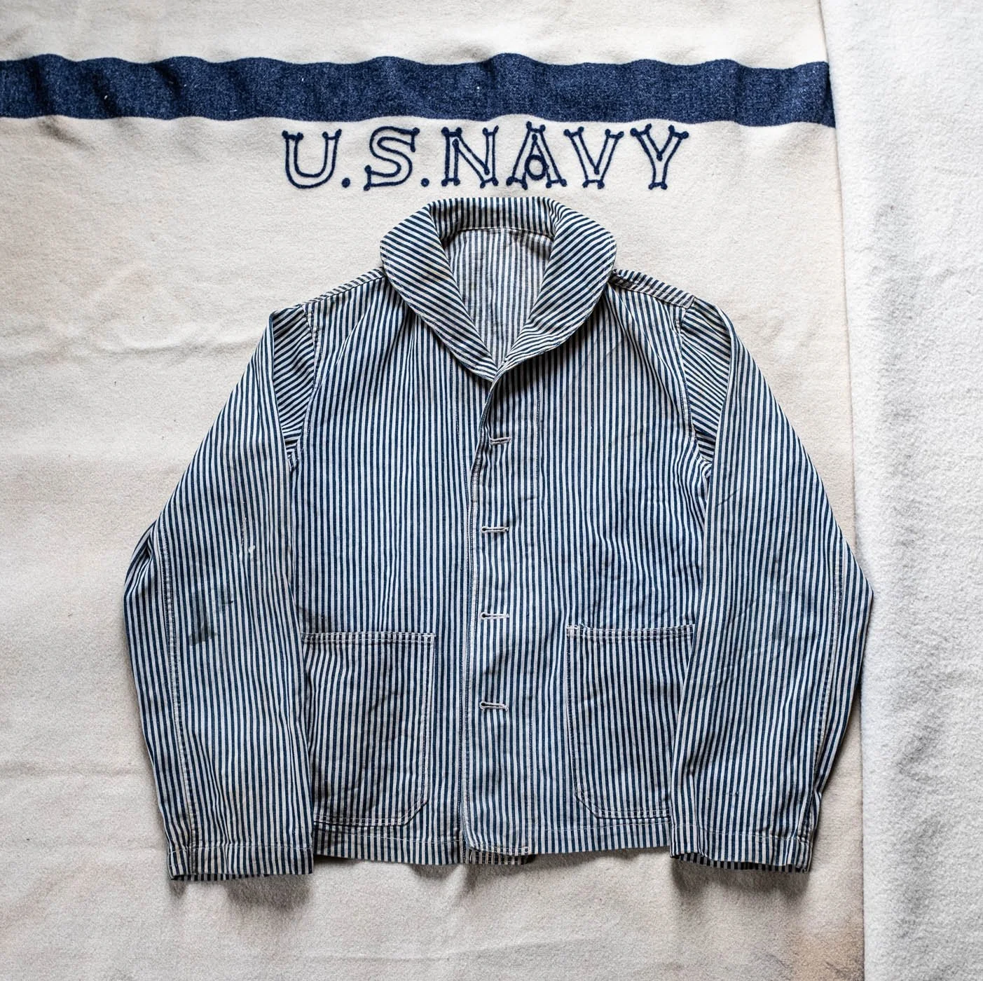 WW2 US Navy Hickory Stripe Prisoner POW Chore Coat Jacket. USN 