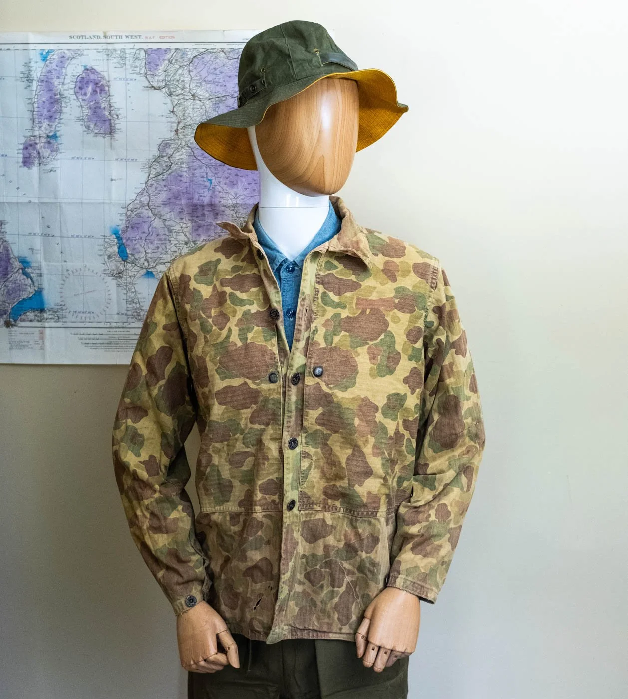 WW2 USMC P-44 Reversible Frogskin Camo Utility Combat Shirt Chore 