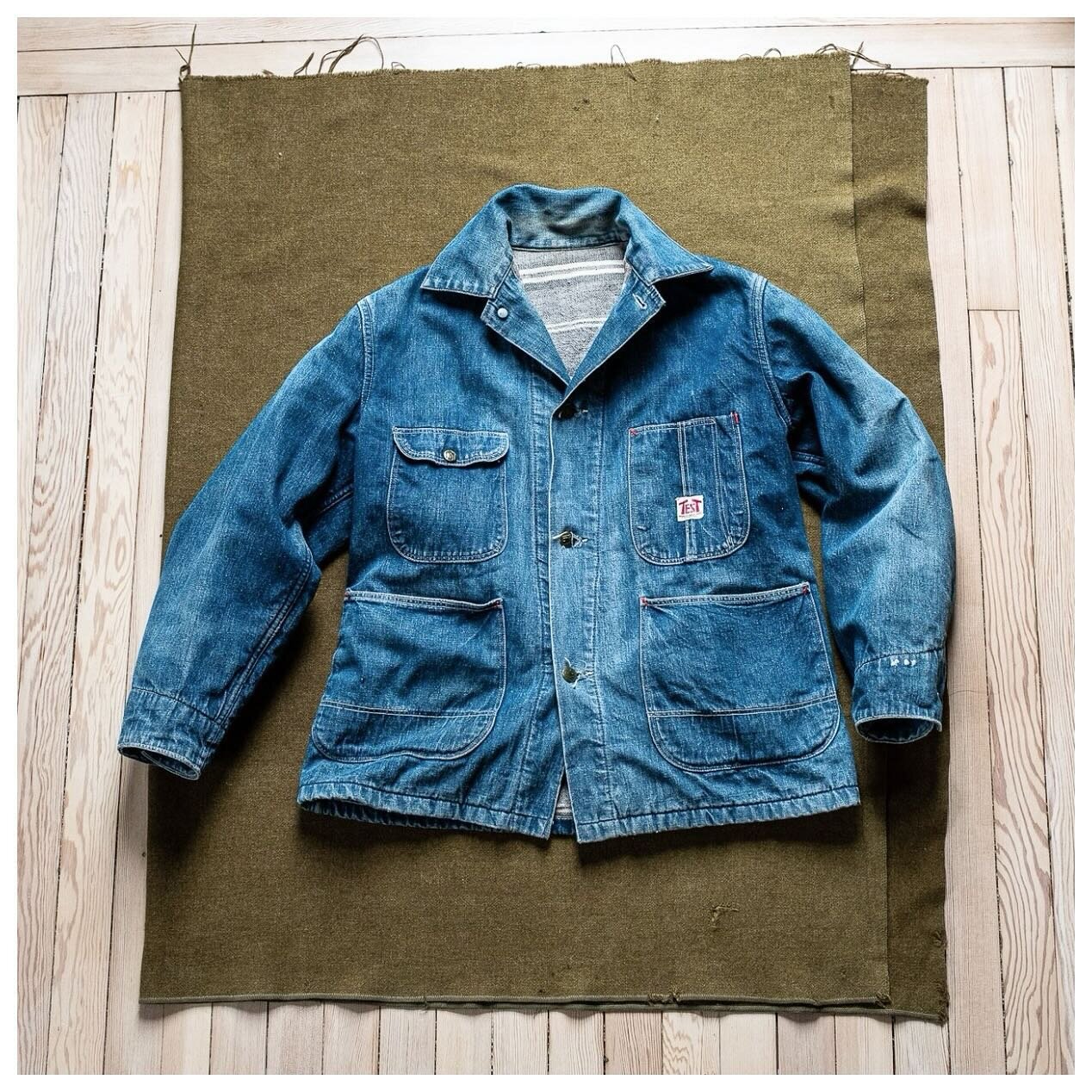 For Sale. Available on the website, one of the finest chore jackets we have had in quite some time!

Incredibly well preserved 40&rsquo;s-50&rsquo;s denim chore jacket by American brand TEST. What drew me to this jacket is the beautiful striped wool 