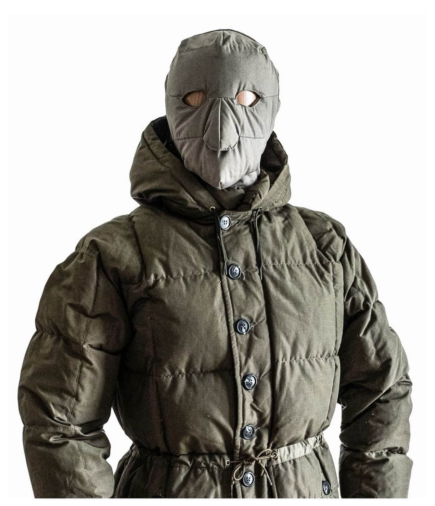 For Sale (Edit: Mask Sold). Loads of fine vintage outerwear added to the website including this deadstock/ mint/ horrifying/ incredible Eddie Bauer goose down balaclava. The Olive Drab Kara Koram parka is also available. Saundersmilitaria.com