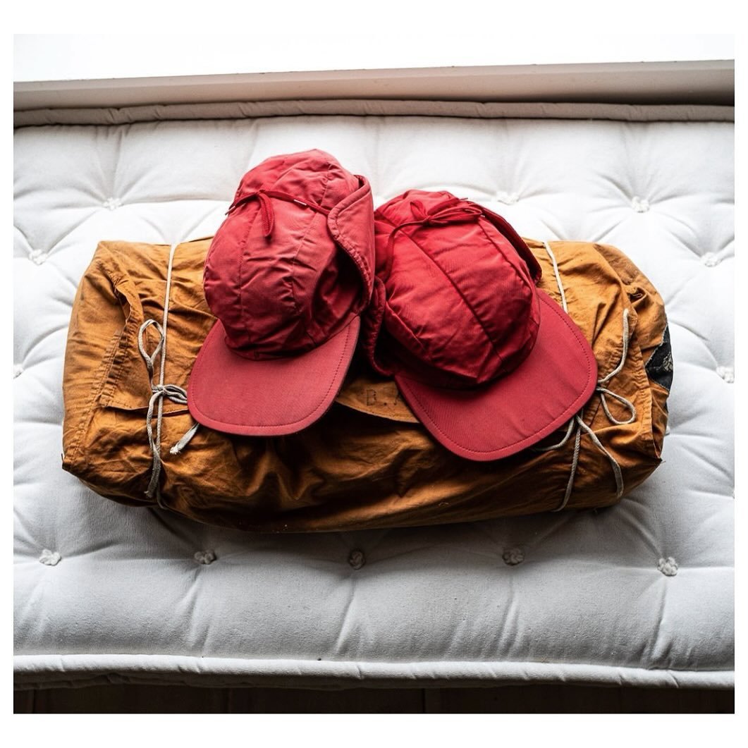 For Sale. A whole pile of fine vintage outerwear has been added to Saundersmilitaria.com including these perfectly faded red 1950&rsquo;s Eddie Bauer Goose Down Camp/ Hunting caps. Keep your chrome dome nice and toasty on those chilly Spring evenings
