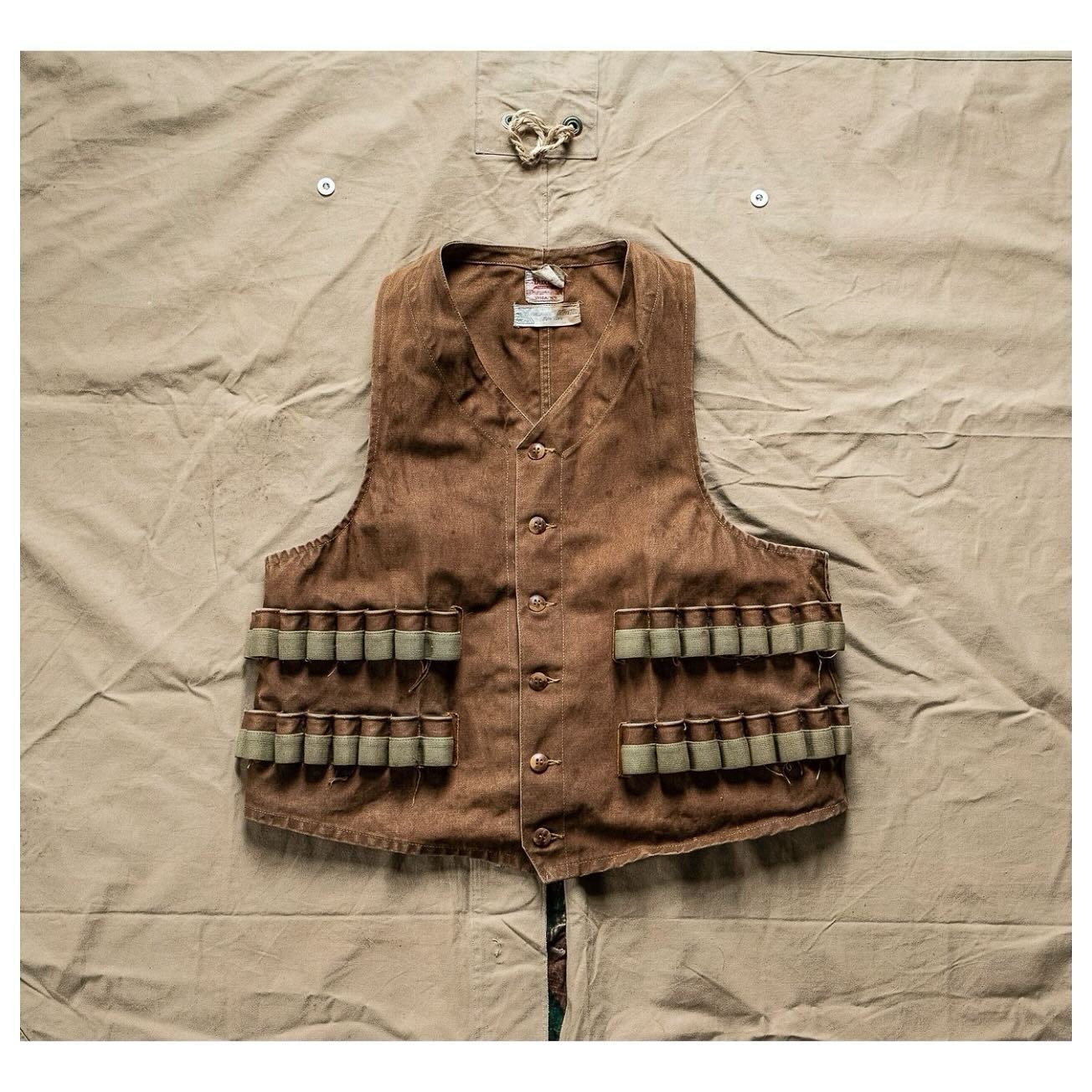 For Sale. A very early (1920&rsquo;s) Canvas Shotgun Shell Hunting Vest from the American hunting-wear masters at Utica Duxbak. 

Available now, along with a heap of other rare outerwear at Saundersmilitaria.com

2nd slide borrowed courtesy of @barek