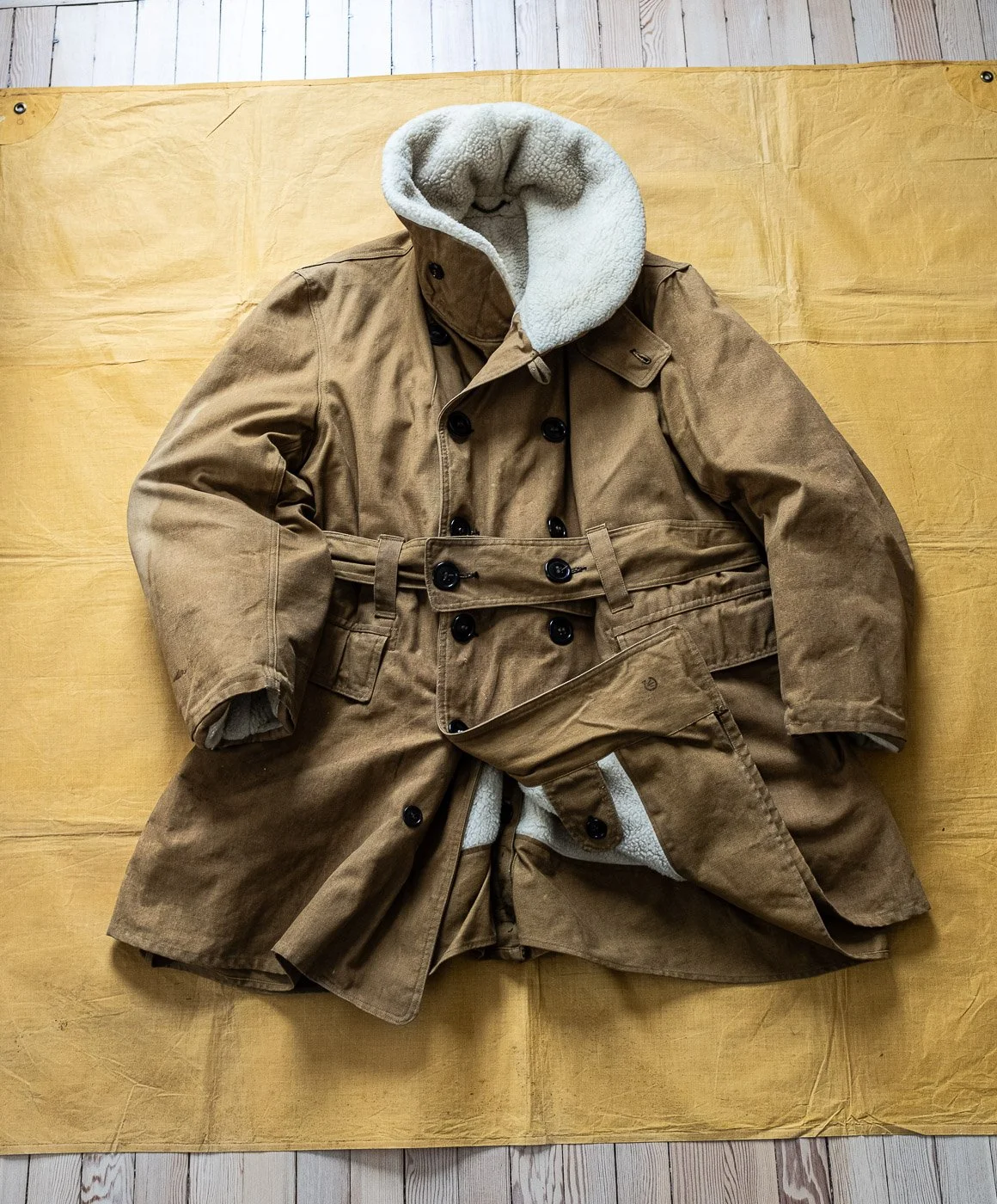 WW2 Canadian Army Mustard Canvas Mackinaw Motorcycle Coat.