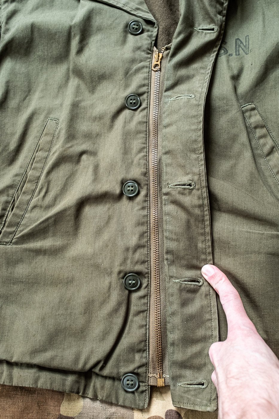 ww2 n-1 seabees 1st pattern n-4 hook front deck jacket blue jungle cloth