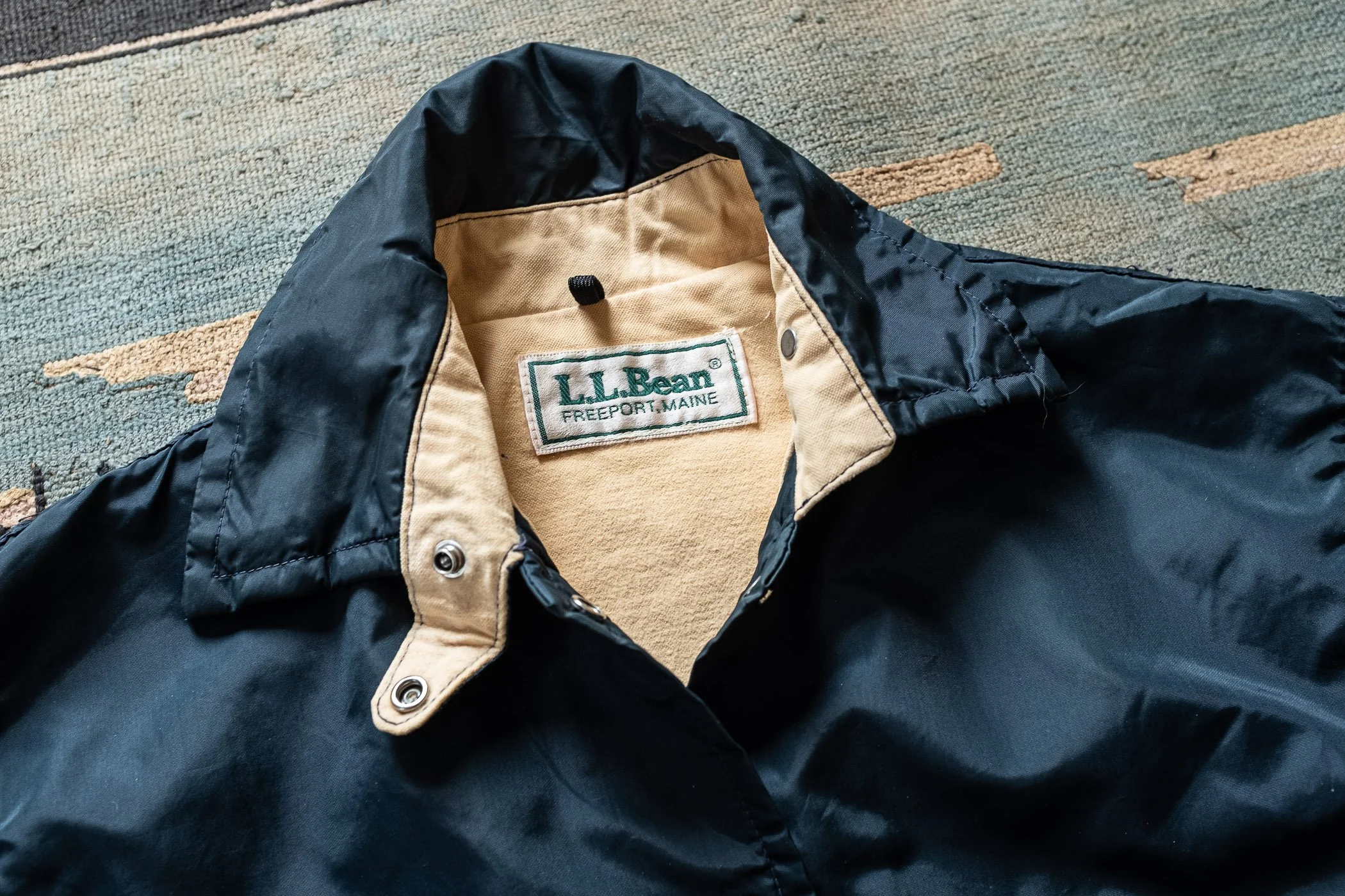 Vintage LL Bean Olive Drab Chinstrap Chamois Lined Coach Jacket 