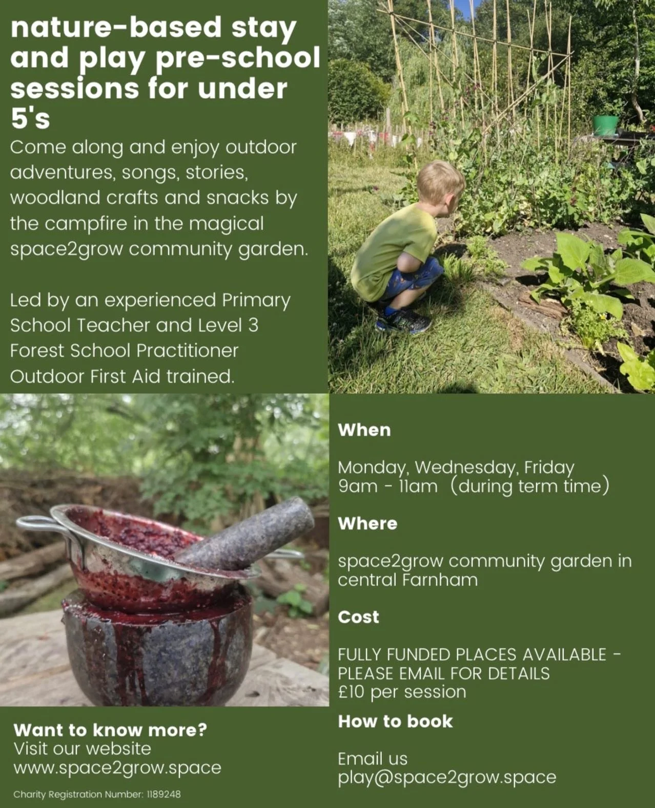 space2play, our forest style stay &amp; play, returns next week after the half term break. 

Sessions are on Monday, Wednesday &amp; Friday 9-11. We are hoping for sunnier days but as Catherine, the season lead pointed out...Without rain there would 