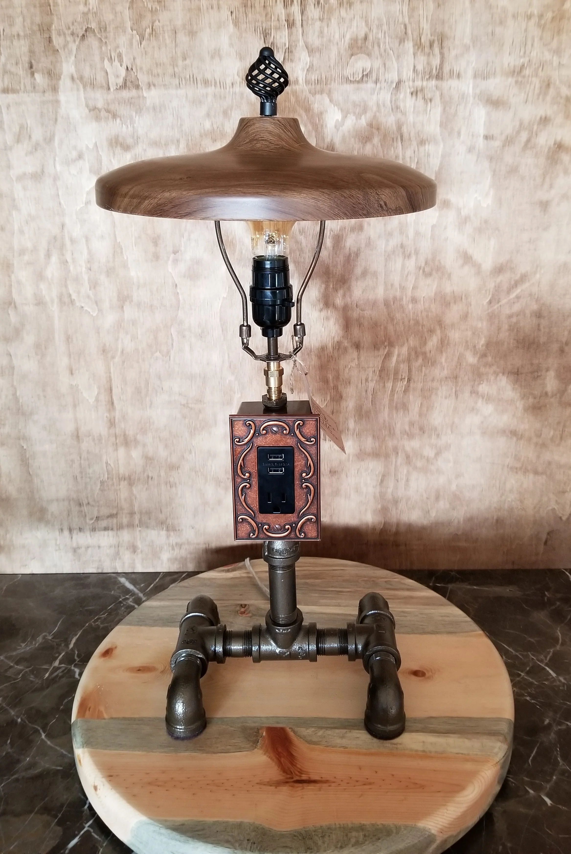 Elegant USB Port Lamp with Brown Shade.jpg