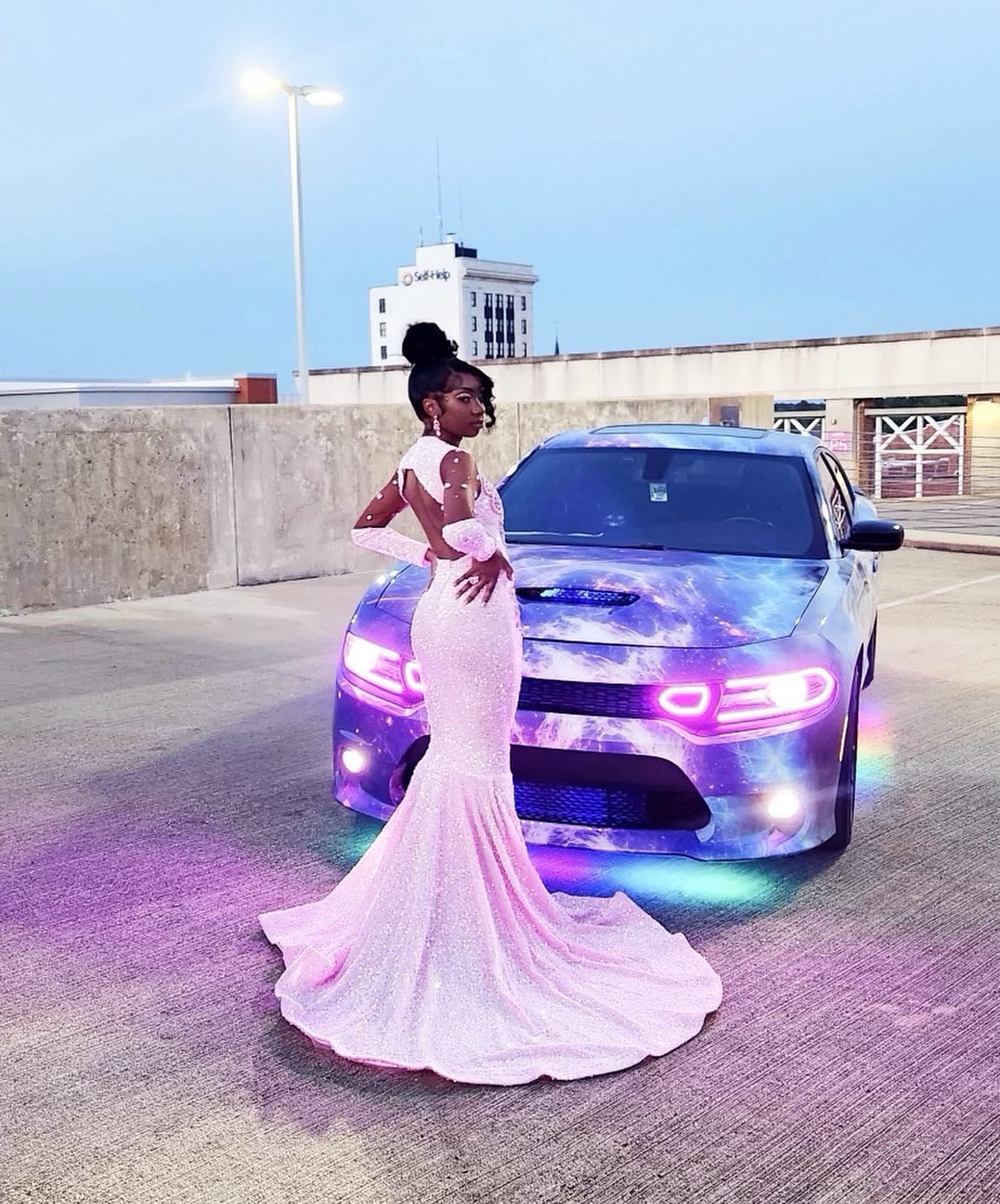 Pink Rhinestone Applique Mermaid Gown