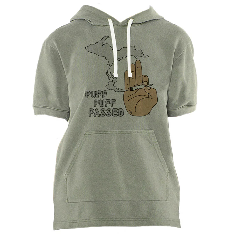 American Apparel Unisex French Terry Garment-Dyed Kangaroo Pocket Short-Sleeve Hooded Sweatshirt