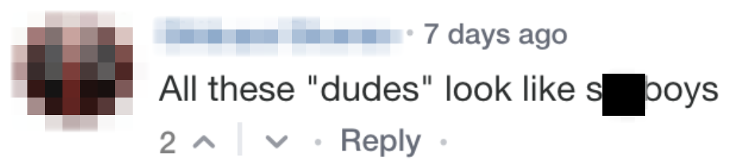 Comment: “all these ‘dudes’ look like soyboys”