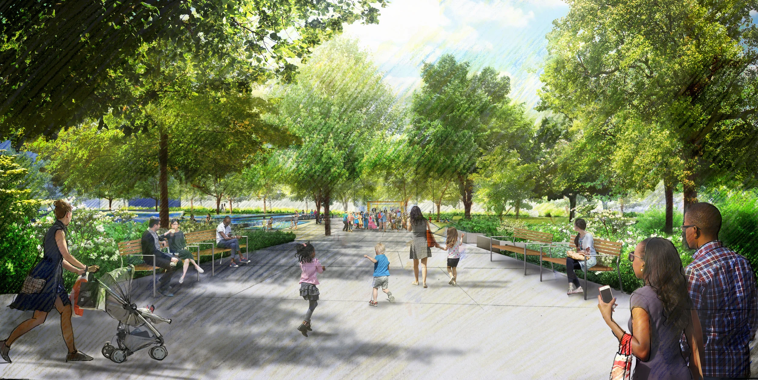 The central courtyard is a flexible space for events, informal gatherings, and everyday use.