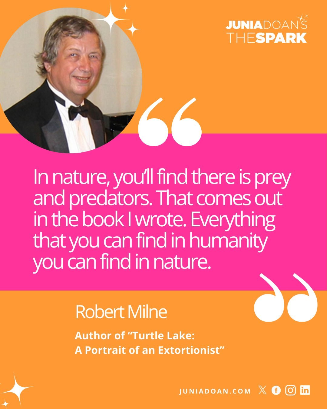 &ldquo;In nature, you&rsquo;ll find there is prey and predators&hellip; Everything that you can find in humanity you can find in nature.&rdquo; Author of &ldquo;Turtle Lake: A Portrait of an Extortionist&rdquo; Bob Milne uses beautifully reflective m