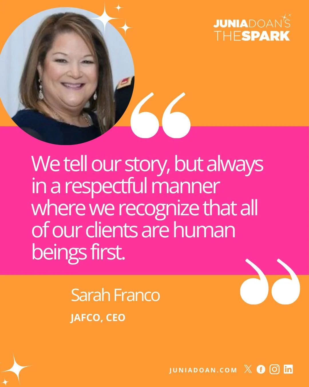 &ldquo;We tell our story, but always in a respectful manner where we recognize that all of our clients are human beings first.&rdquo; @JAFCO_org CEO Sarah Franco explains how language and discussion based around trauma is constantly adapting to show 