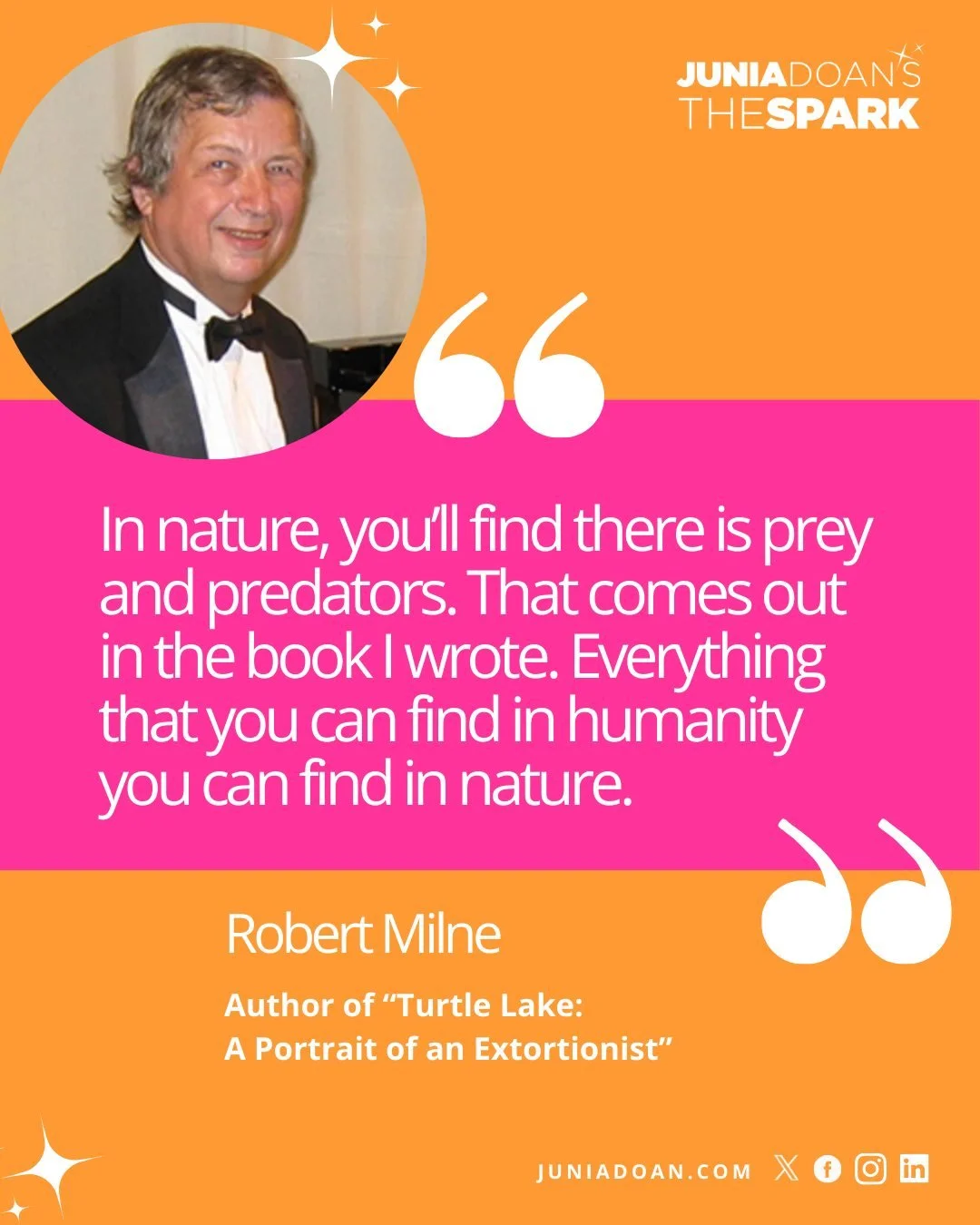 &ldquo;In nature, you&rsquo;ll find there is prey and predators&hellip; Everything that you can find in humanity you can find in nature.&rdquo; Author of &ldquo;Turtle Lake: A Portrait of an Extortionist&rdquo; Bob Milne uses beautifully reflective m