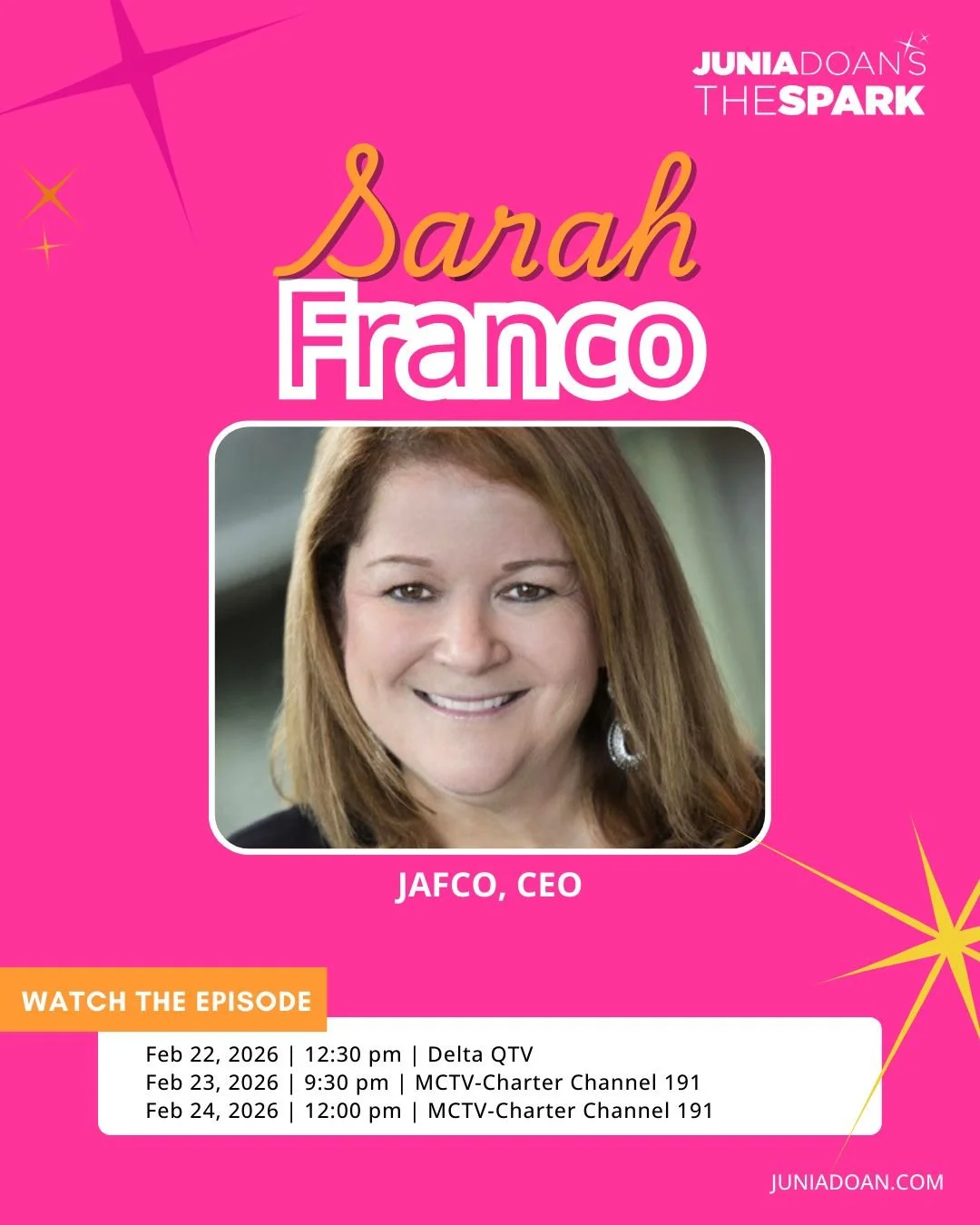 Next week, meet Sarah Franco. She&rsquo;s the former CEO of JAFCO &ndash; a Jewish adoption and family care organization which focuses on caring for children who have gone through neglect and trauma.

Tune in Sunday, February 22, 2026 at 12:30 p.m. o