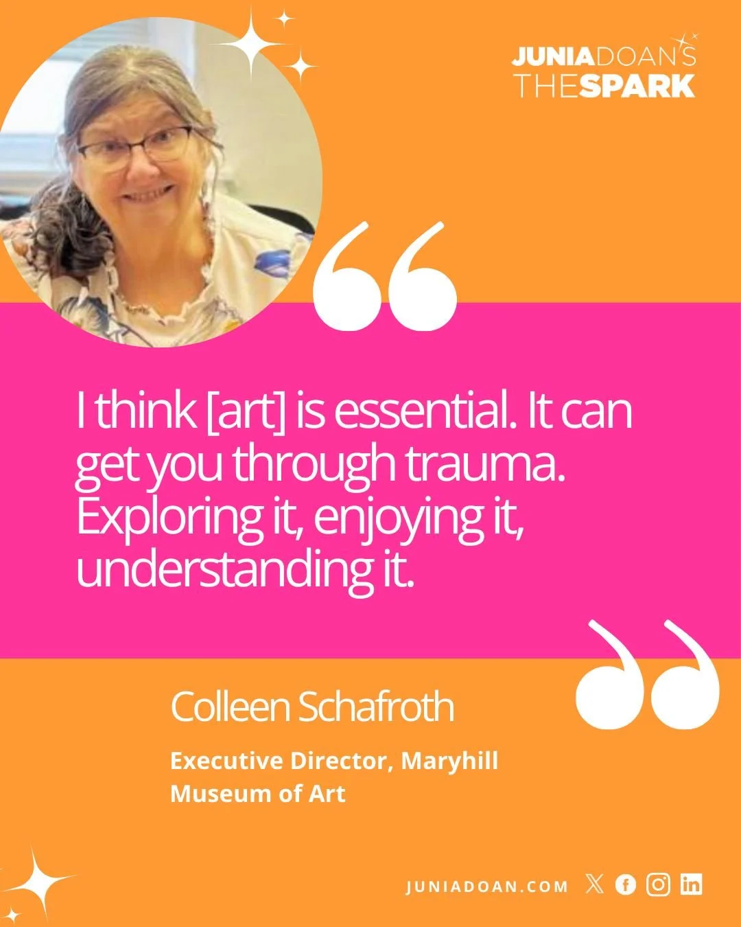 &ldquo;I think [art] is essential. It can get you through trauma. Exploring it, enjoying it, understanding it.&rdquo; Executive Director of @maryhillmuseum of Art Colleen Schafroth has always had a love for art, and now she shares this passion for ot