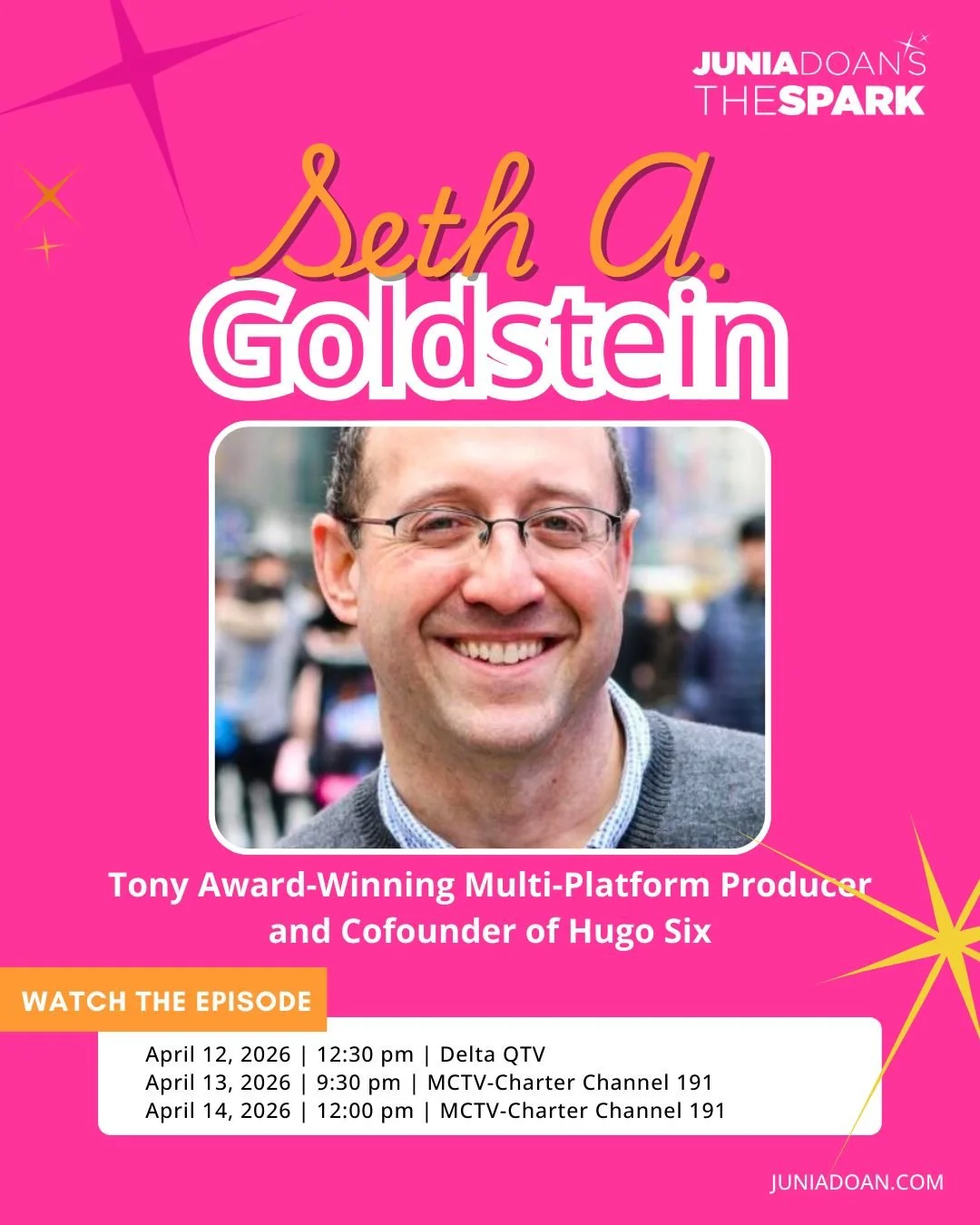 Tony Award-winning multi-platform producer and Cofounder of Hugo Six, Seth A. Goldstein has an infectious love for theater. Coming up, he discusses the many challenges and rewards of producing and story pitching for Broadway.

Tune in Sunday, April 1