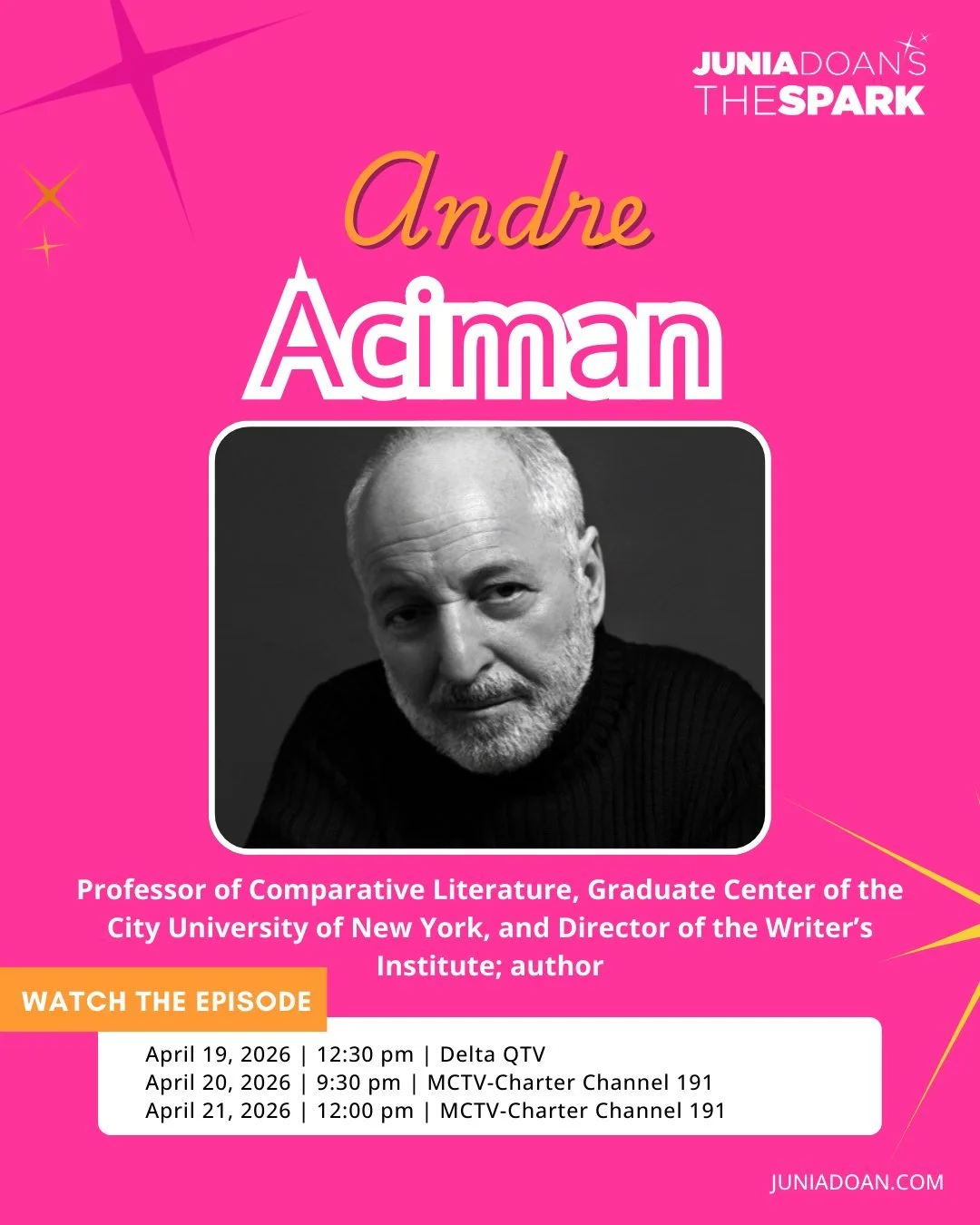 Next week, Professor of Comparative Literature at the Graduate Center of the City University of New York, and Director of the Writer&rsquo;s Institute and Author @acimanandre talks about the complexities of home, especially for someone who has lived 