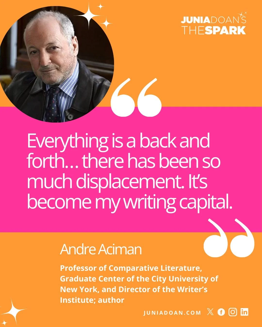 &ldquo;Everything is a back and forth&hellip; there has been so much displacement. It&rsquo;s become my writing capital.&rdquo; Professor of Comparative Literature at the Graduate Center of the City University of New York, and Director of the Writer&