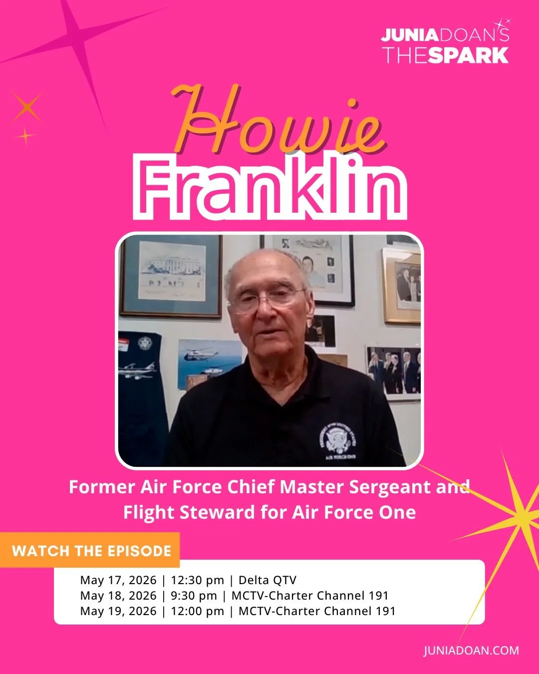 It&rsquo;s never a dull moment with Former Air Force Chief Master Sergeant and Flight Steward for Air Force One Howie Franklin. Find out how he went from growing up with Hollywood stars to writing a book about working for the White House. 

Tune in S