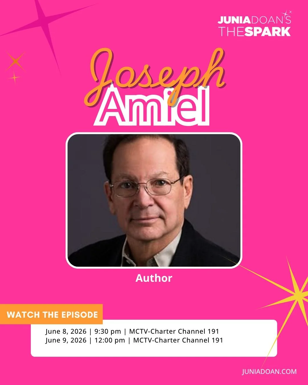 Movie industry lawyer turned sci-fi storyteller, author Joseph Amiel followed his true calling and became a writer. More next week!

Tune in Monday, June 8, 2026, at 9:30 p.m. or Tuesday, June 9, 2026, at noon on MCTV, or anytime on the MCTV Network 