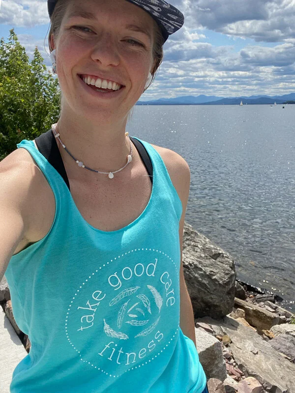 The current Take Good Care Fitness logo, a local workout training program based in South Burlington, Vermont. It was later used for a t-shirt design.