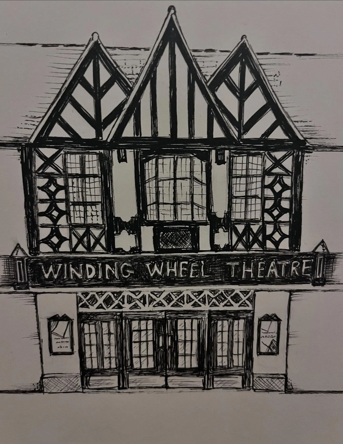 Sketch 
.
.
.
A little drawing of the Winding Wheel Theatre in Chesterfield. 
This was the starting point for a lovely workshop I  created and delivered as part of Festivity with  @levelcentre and @artsderbyshire .
Lots of beautiful drawings were dra