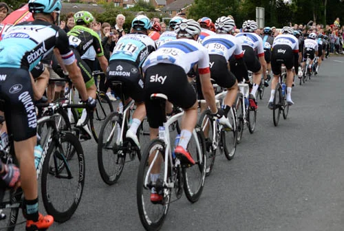 Cycling Tour of Britain on Penymynydd roundabout 2015