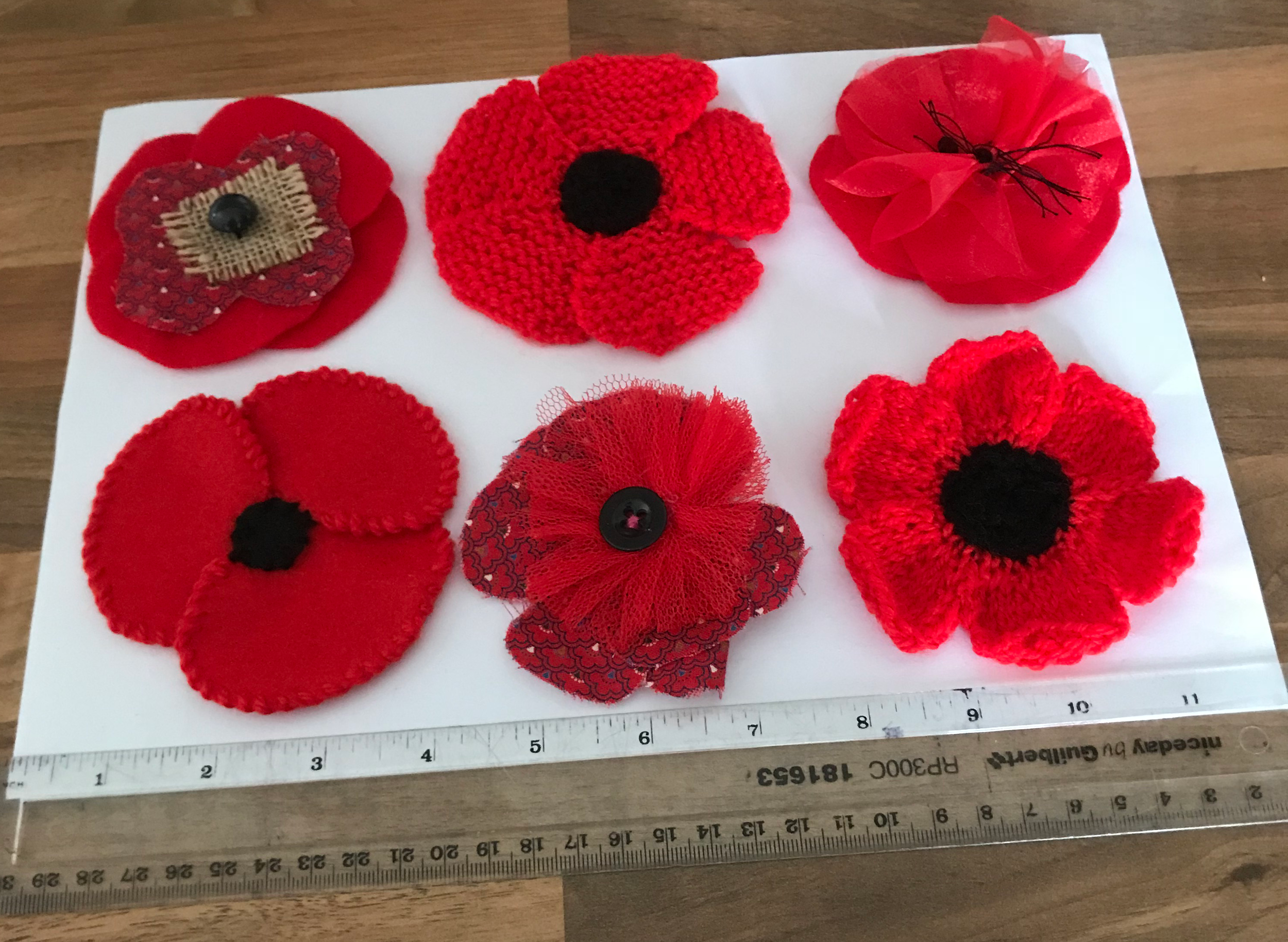 Example poppies showing some different designs, materials and approximate size
