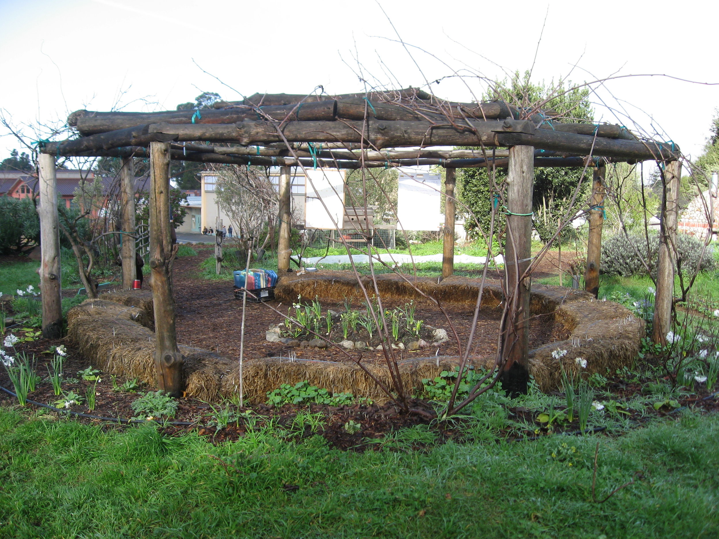 Existing straw bale seating 