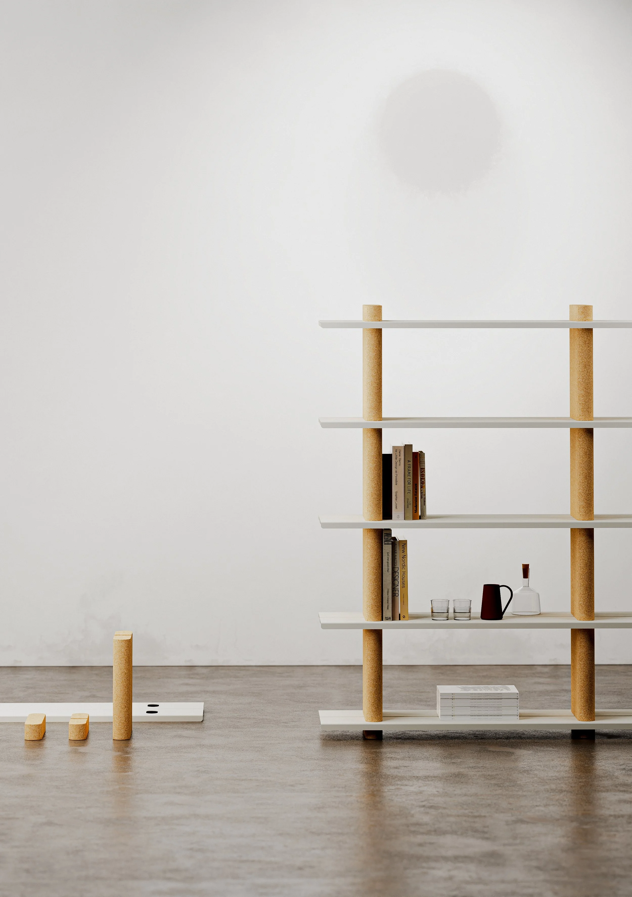   Float introduces a lighter, more adaptable approach to wall-based storage and display. Built from cork, the system brings warmth and tactility while significantly reducing material impact. Shelves are available in either hot rolled steel or finishe