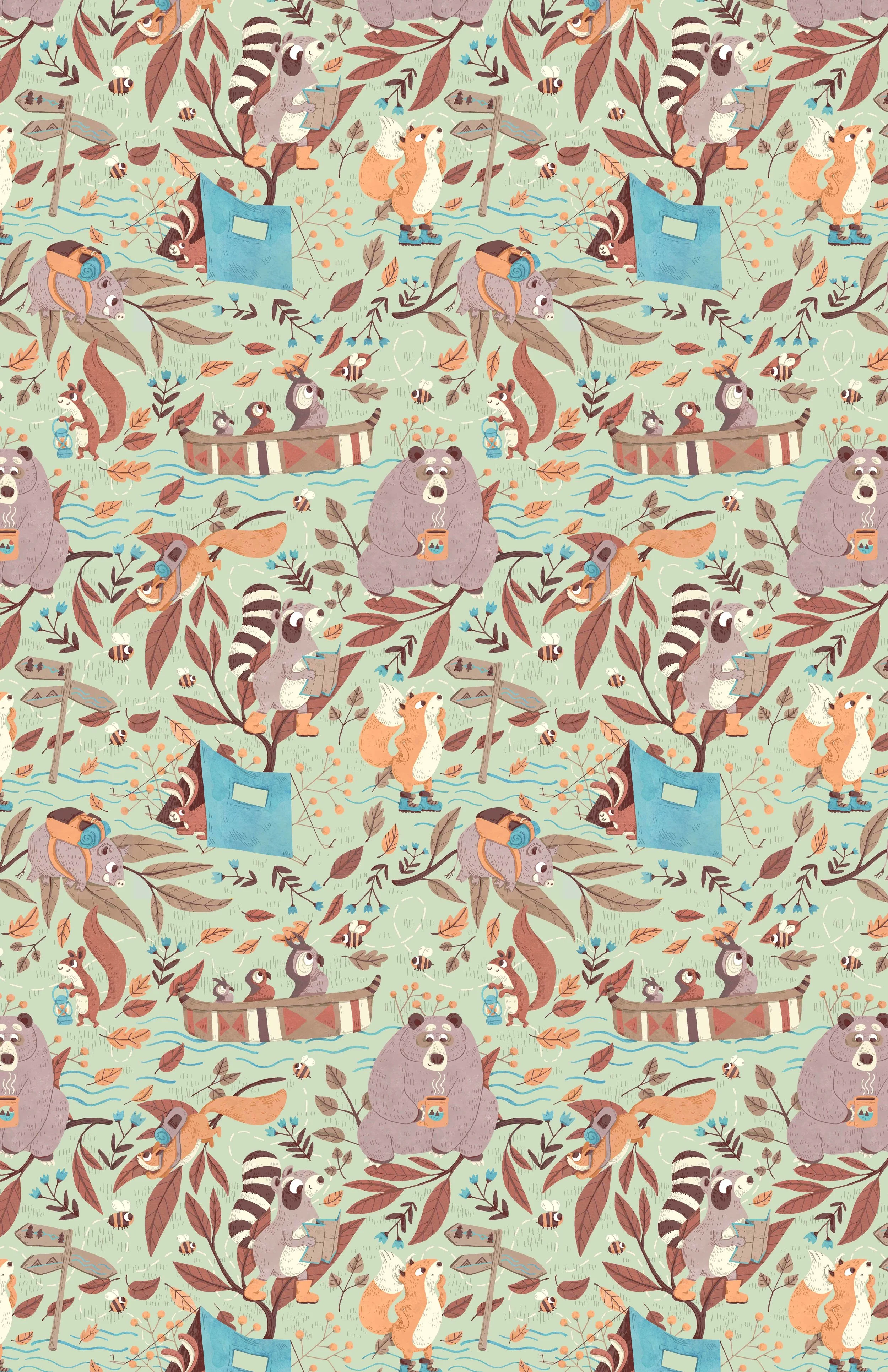 camping animals - repeat pattern