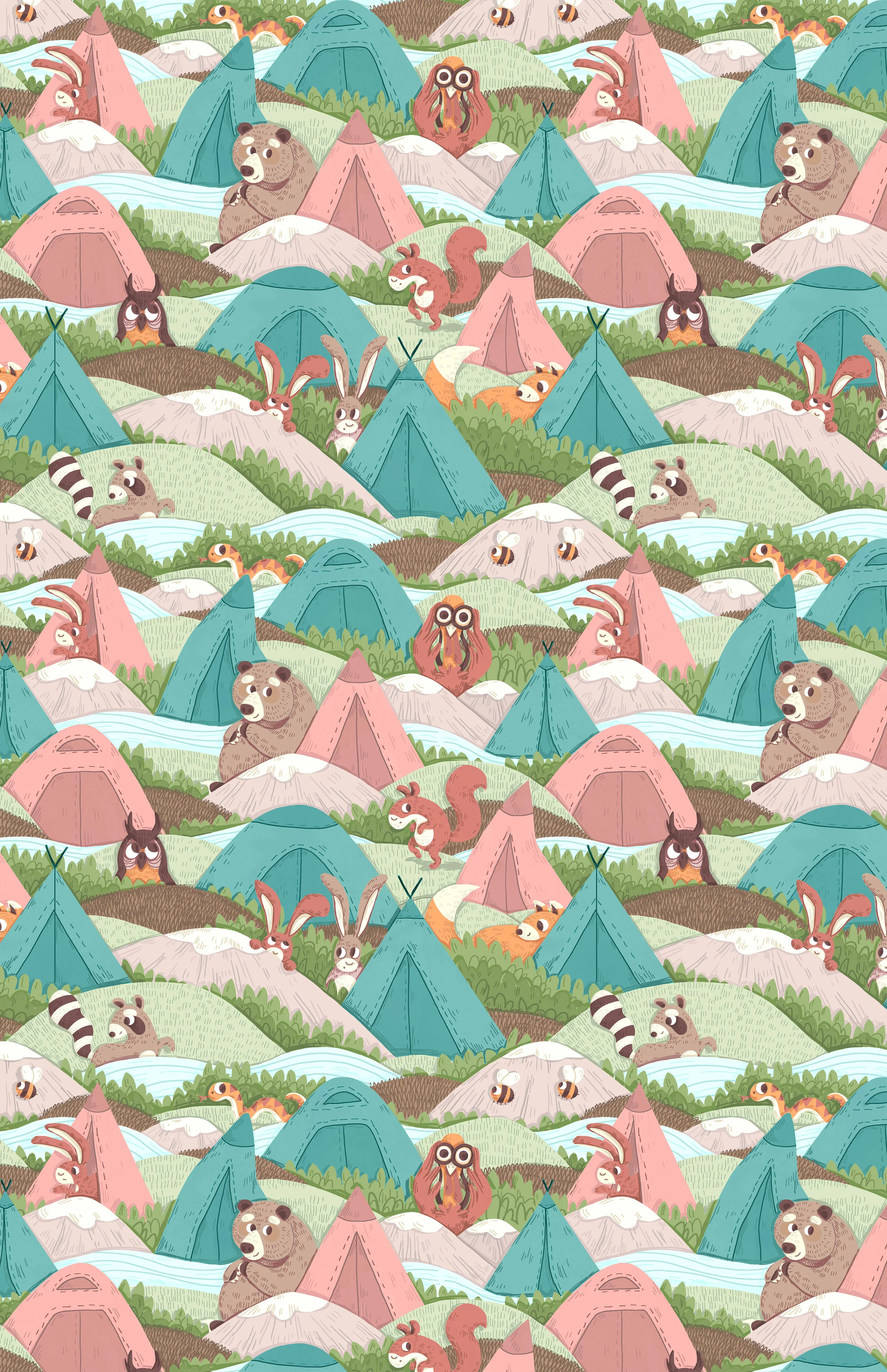 camping animals - repeat pattern
