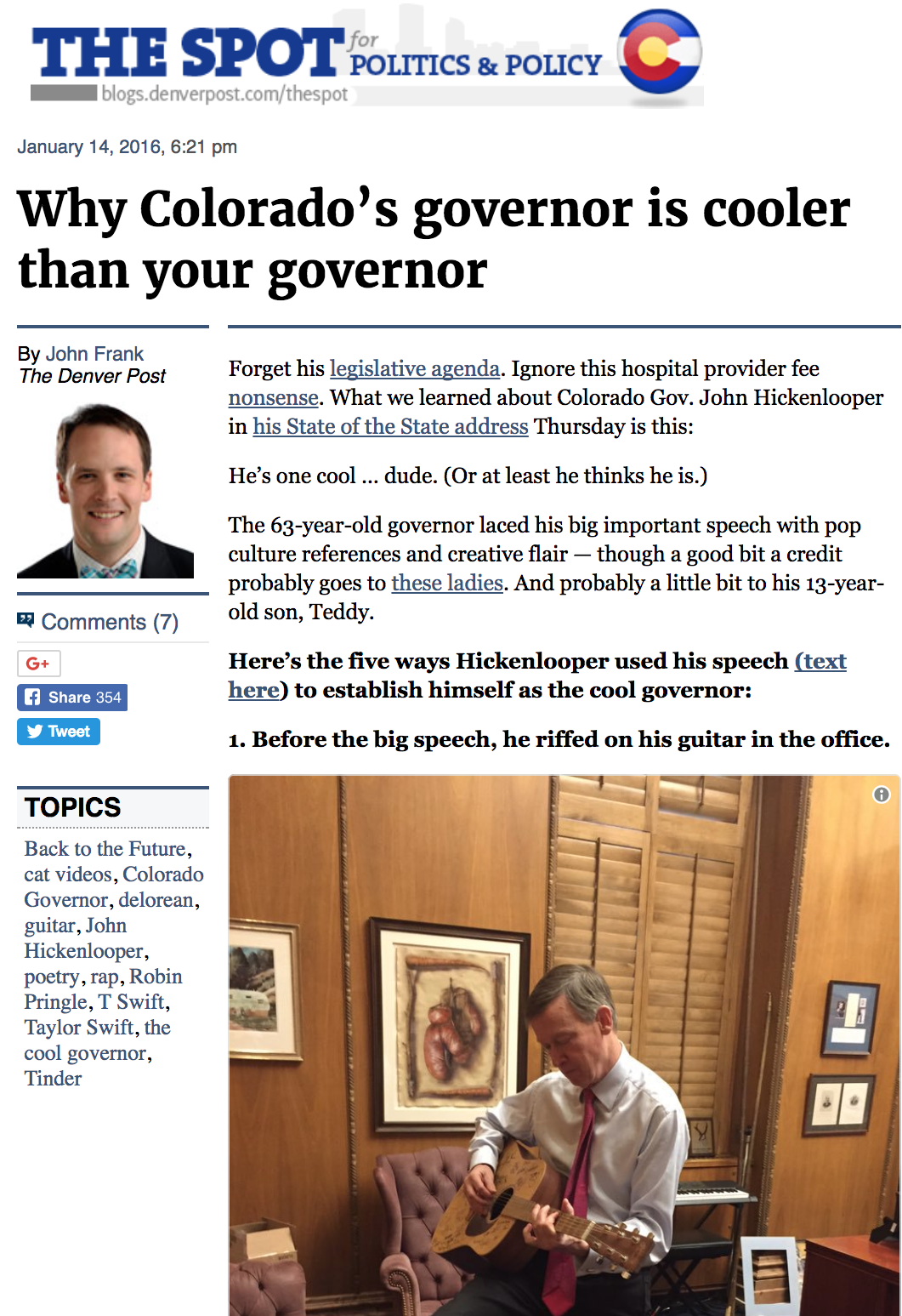Hick's 2016 State of the State address: on brand and onward, Colorado!