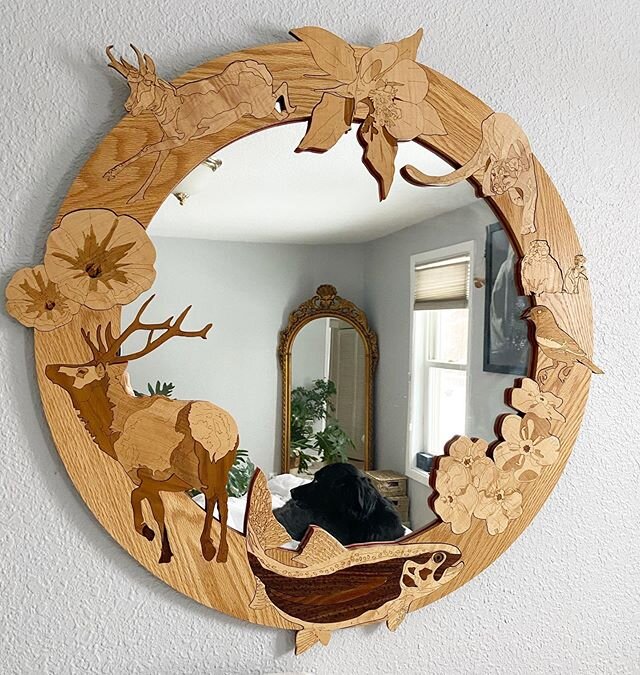 Each piece is hand made &amp; carved by an artist in Frederick, Colorado. ✨This mirror series is Rocky Mountain flora and fauna inspired. 🦌We love supporting local artists and other #smallbusiness #shopsmall #shopfairlight #rockymountains #rockymoun