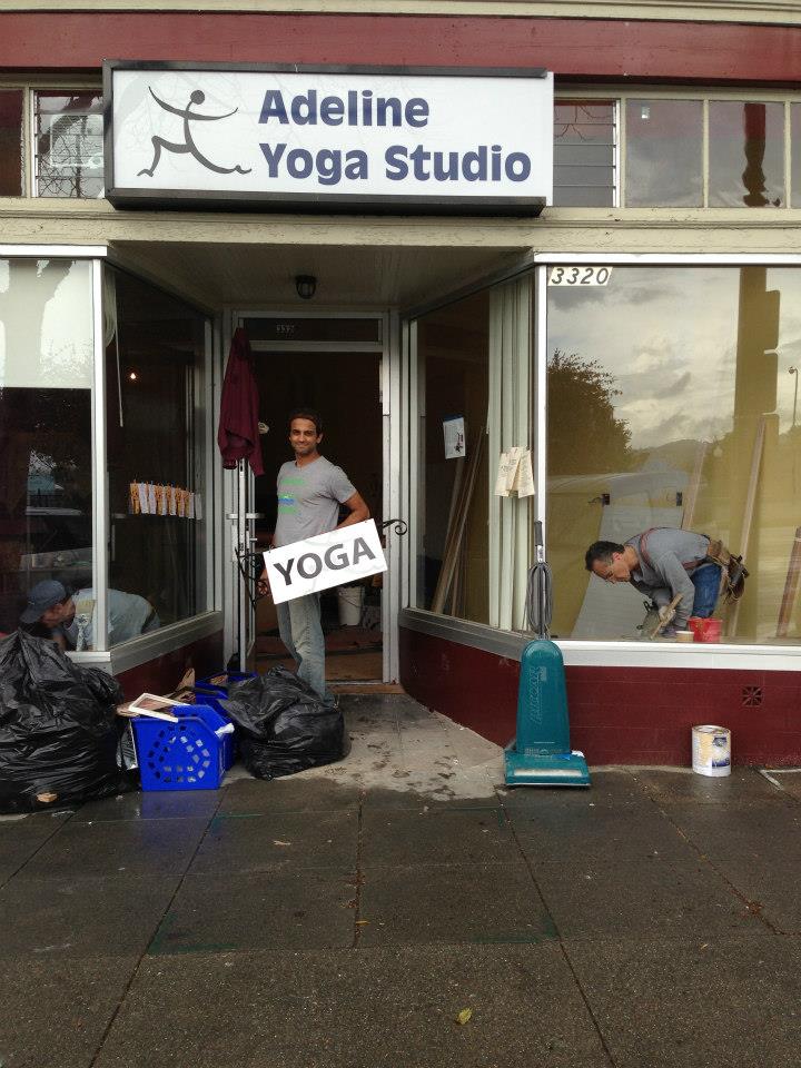 old Adeline Yoga store front and logo
