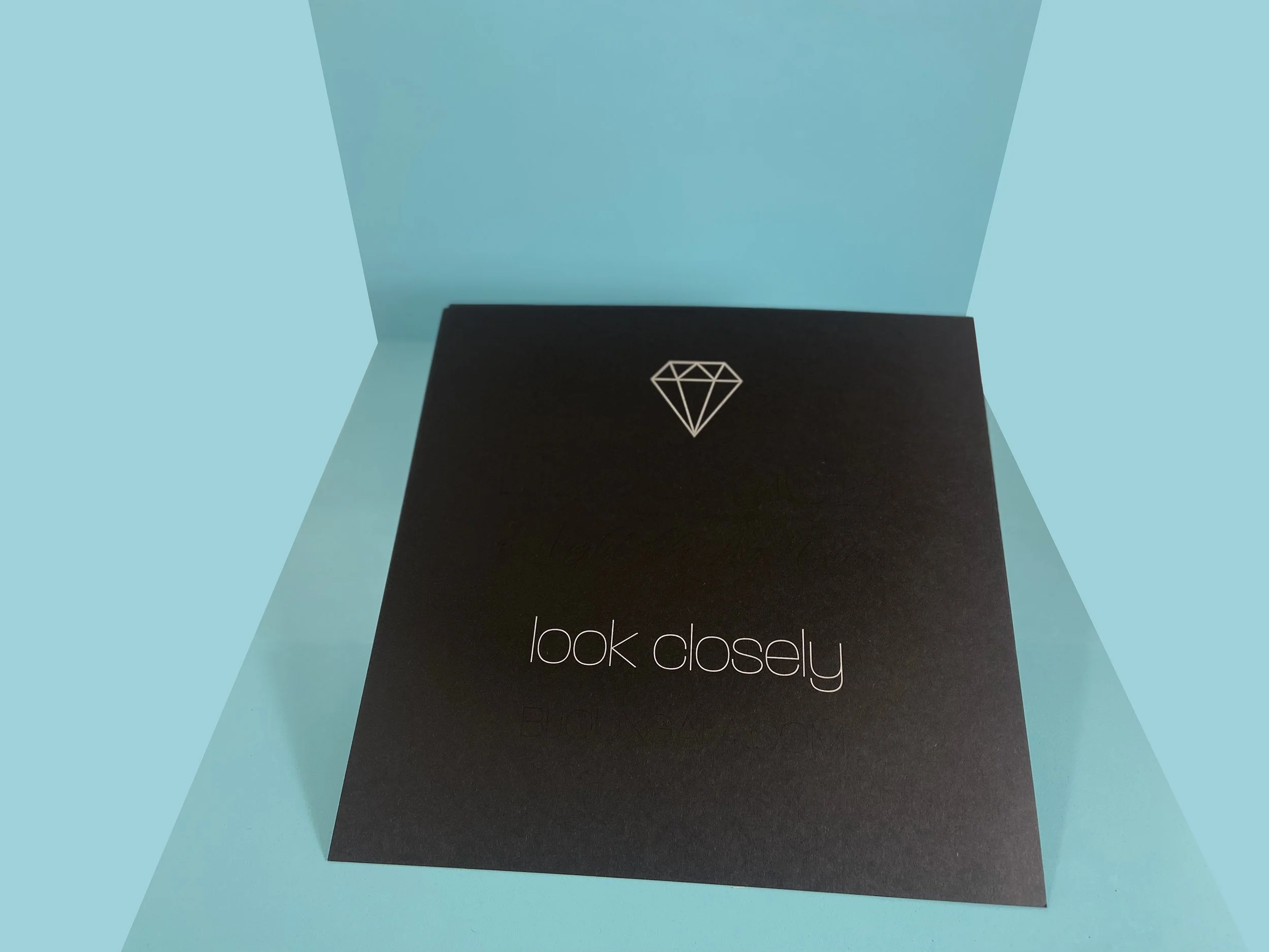Letterpress printing by Inkello | silver/white and UV invisible ink on heavyweight black stock