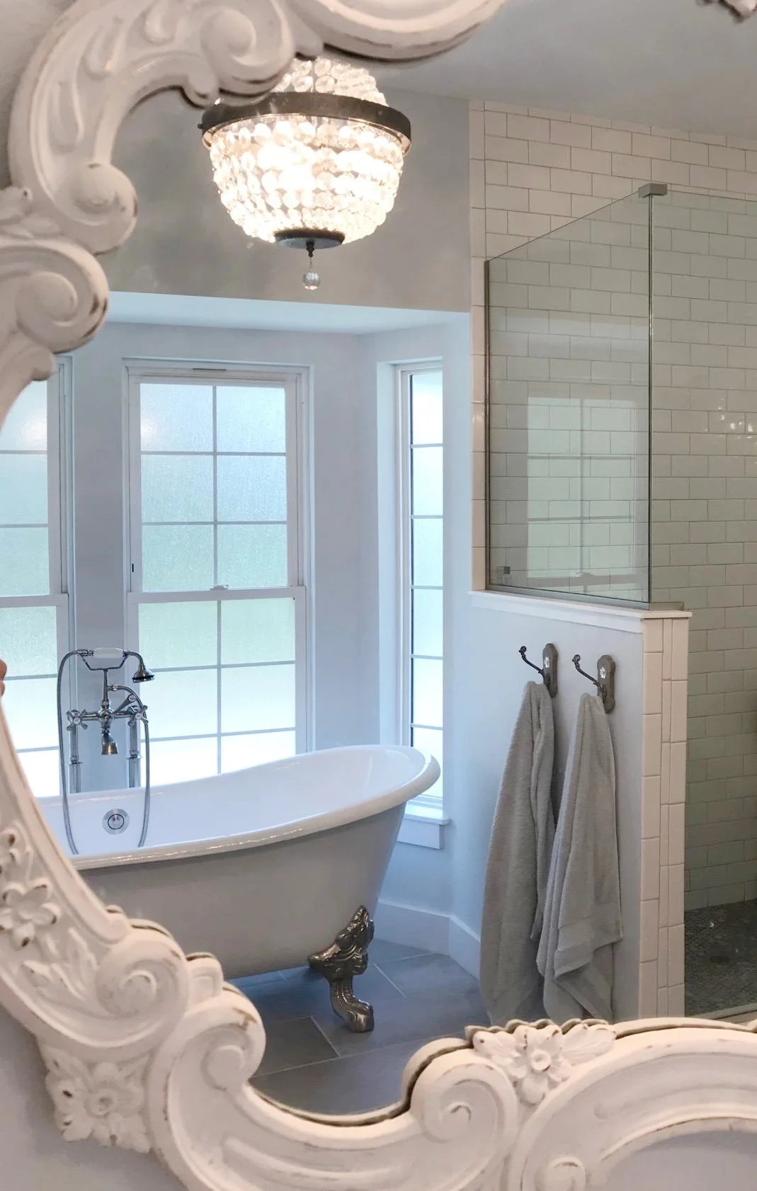 Plumbing Fixtures: Of course no vintage home is complete without a pedestal sink (see our guest bathroom above) and a clawfoot tub (in our master bath).