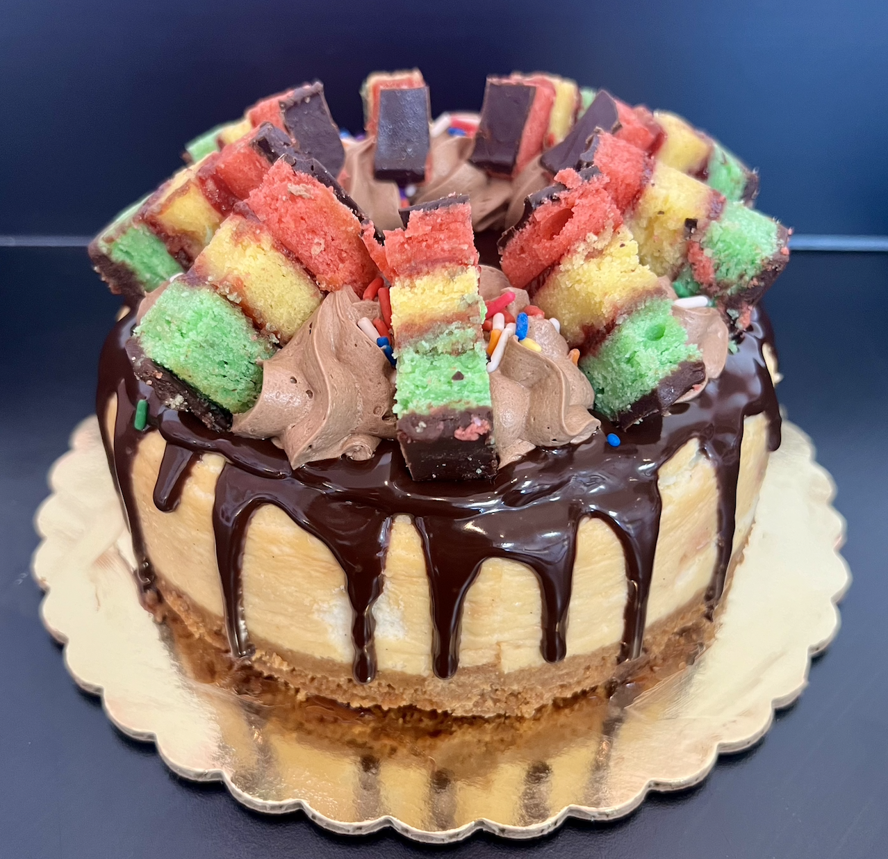 Rainbow Cookie Cheesecake