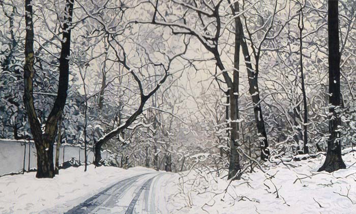 Road to Anne's House in the Snow - Oil