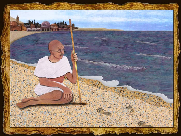 Mary Jo Ben-Nun -Gandhi's Salt March, Digital Paper Collage, 2014.jpg