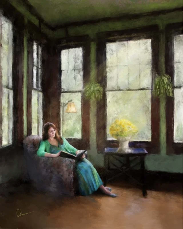 Mary Ahern-Cassie Reading-Ink and Acrylic-$500